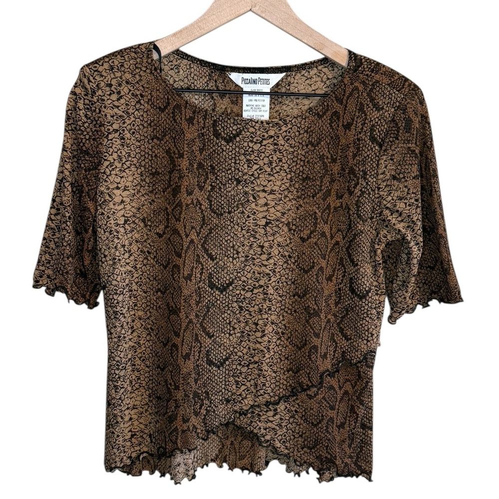 Vintage Piccalino Women’s Sz 6 Snake Print Blouse Shoulder Pads Ruffle Hem